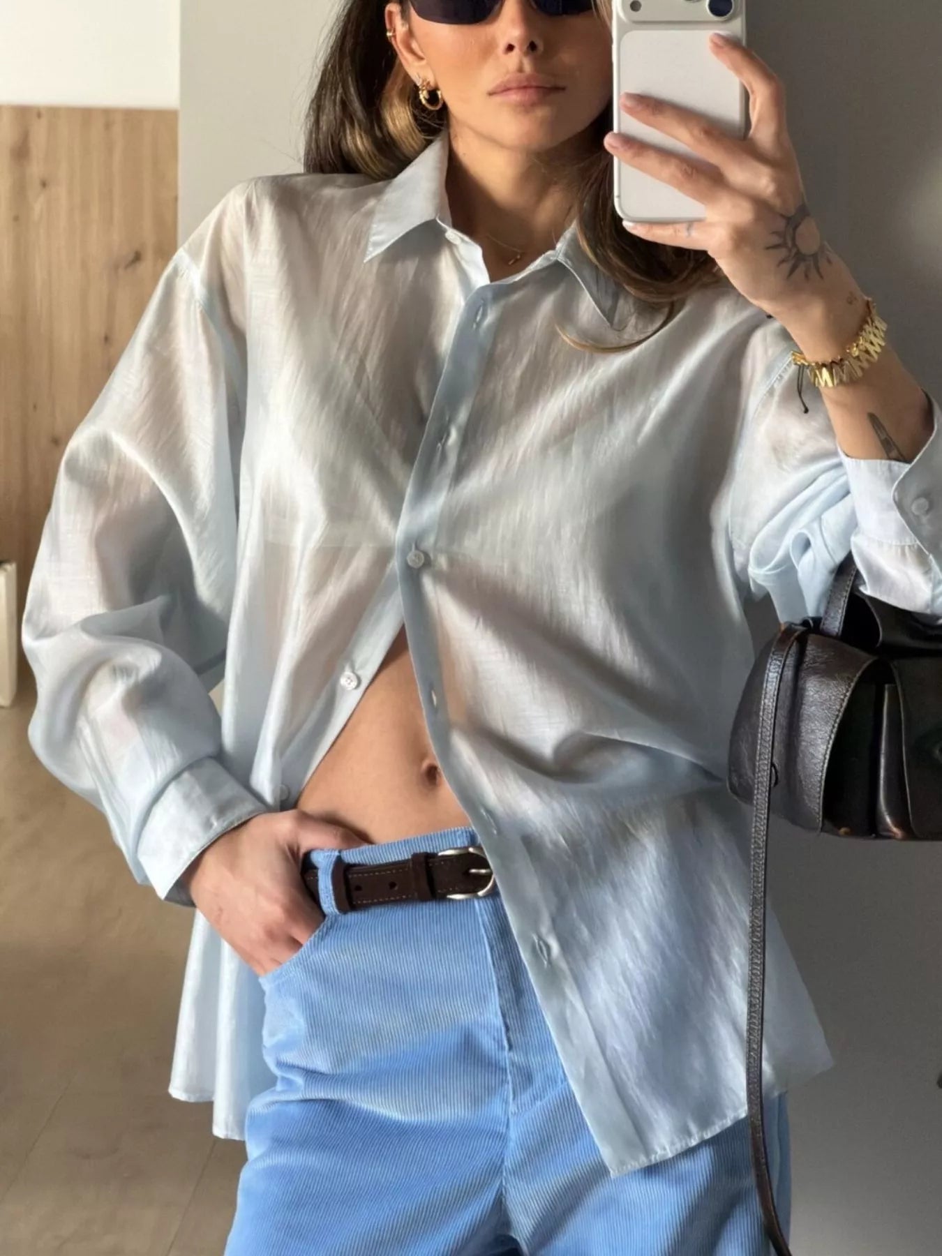 Sheer Oversized Button-Up Shirt