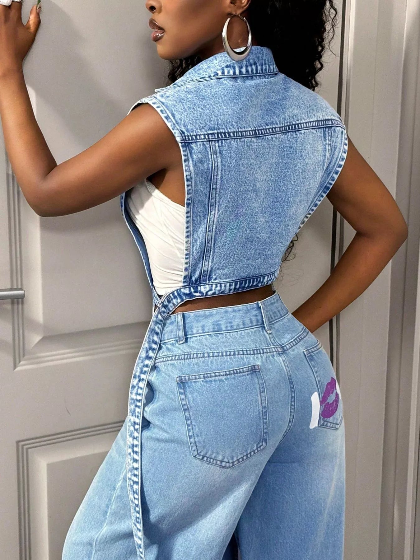 High-Low Open Front Denim Vest