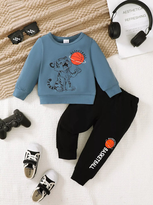 Children's Tiger Basketball Graphic Top and Pants Casual Set