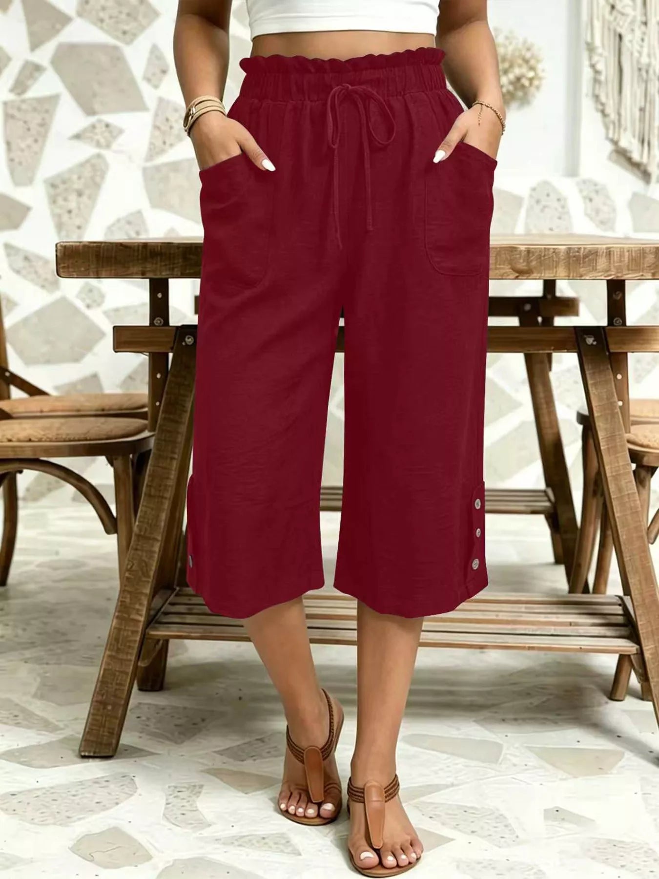 High-Waisted Drawstring Capris