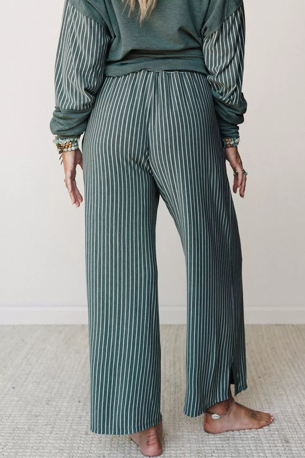 Raw Seam Patchwork Long Sleeve Top Pocket Casual Pants 2pcs Set