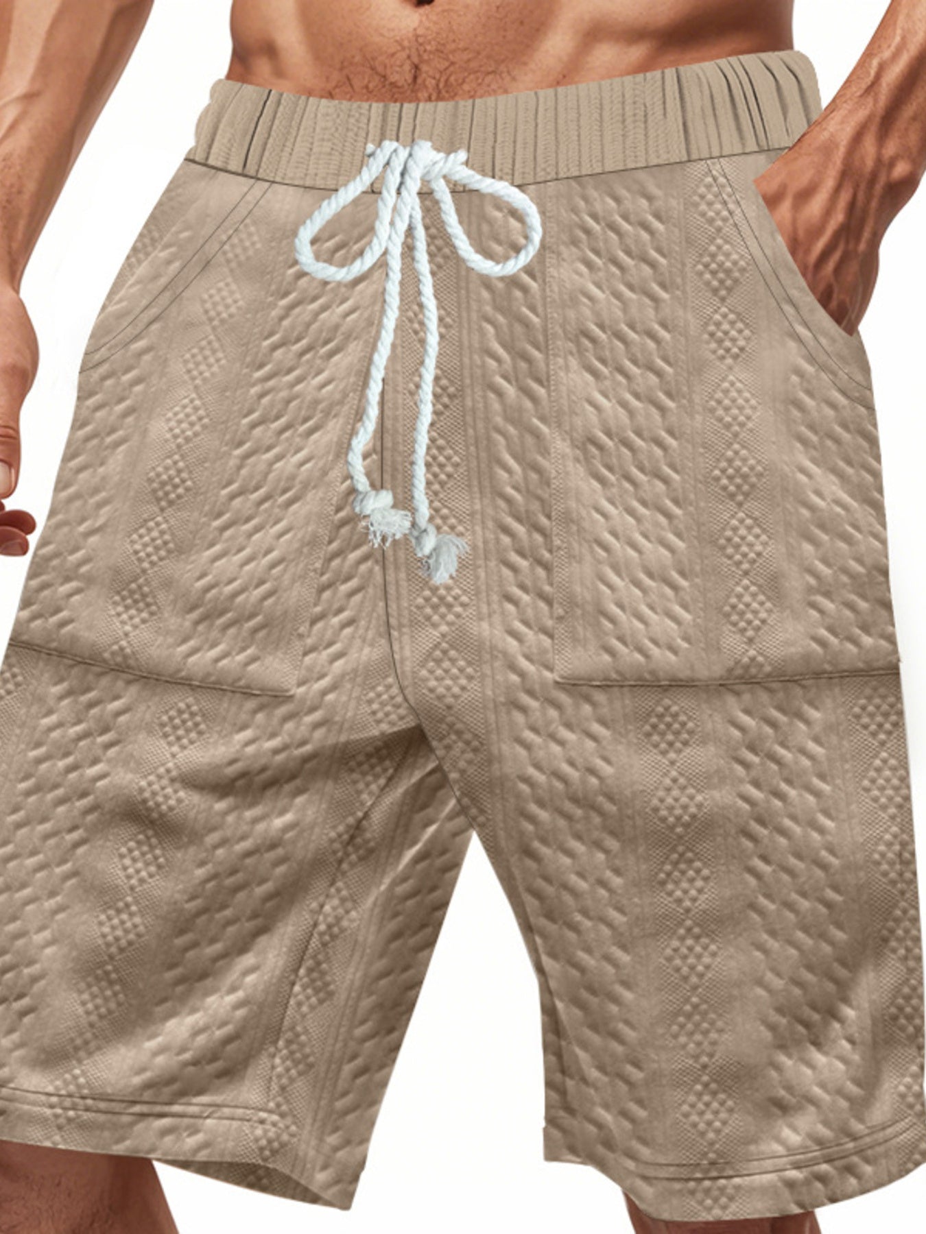 Men's Full Size Texture Drawstring Shorts Plus Size