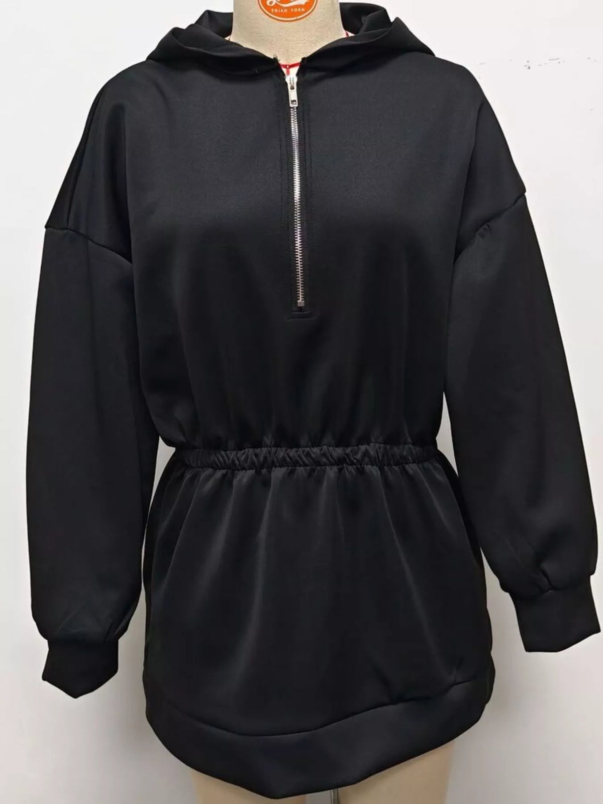Casual Hooded Quarter-Zip Sweatshirt Dress