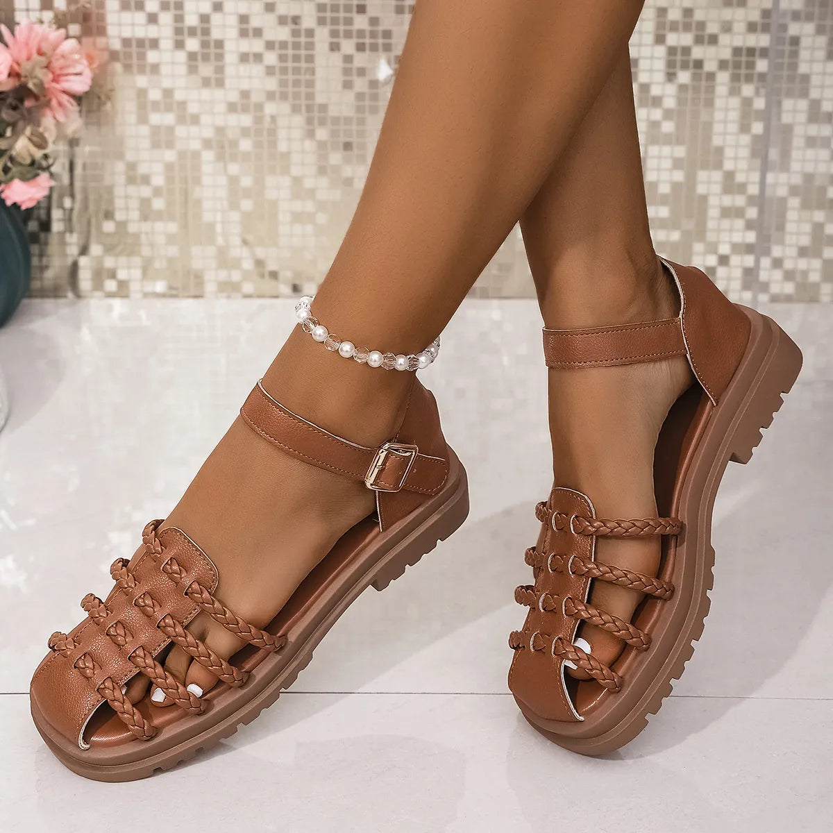 Braided Ankle Strap Sandals