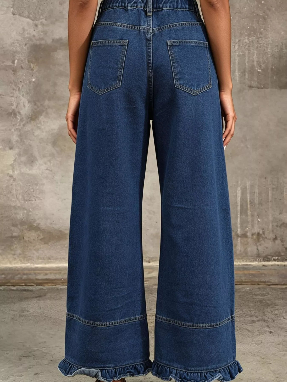 Full Size High-Waisted Wide-Leg Ruffled Hem Jeans Plus Size