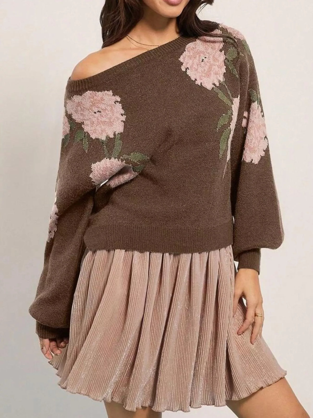 Floral Pattern Dropped Shoulder Sweater