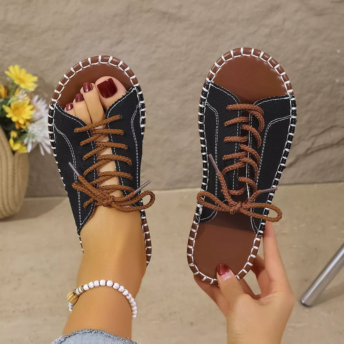 Open Toe Lace Up Sandals