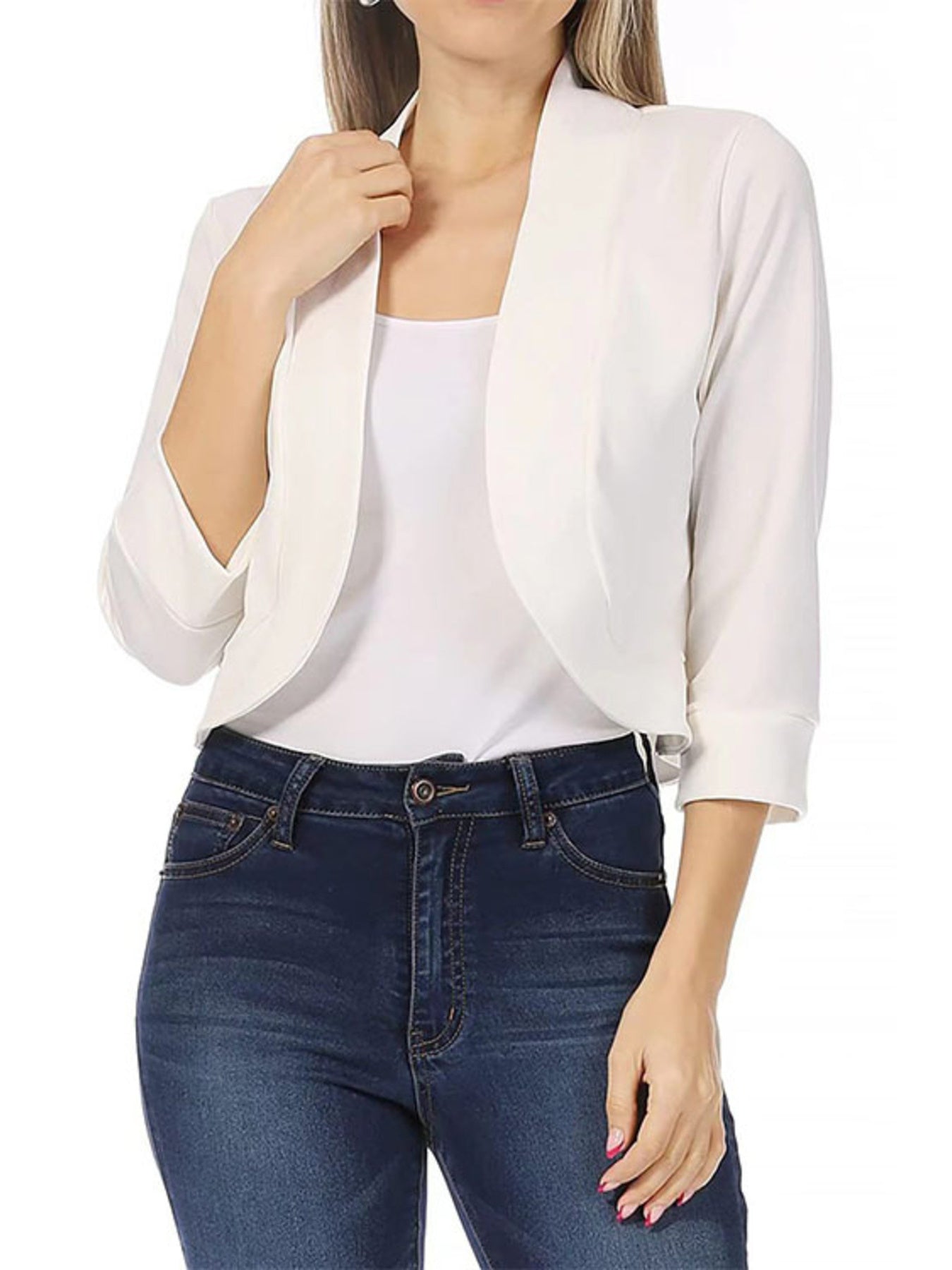 Full Size Cropped Open Front Blazer Plus Size