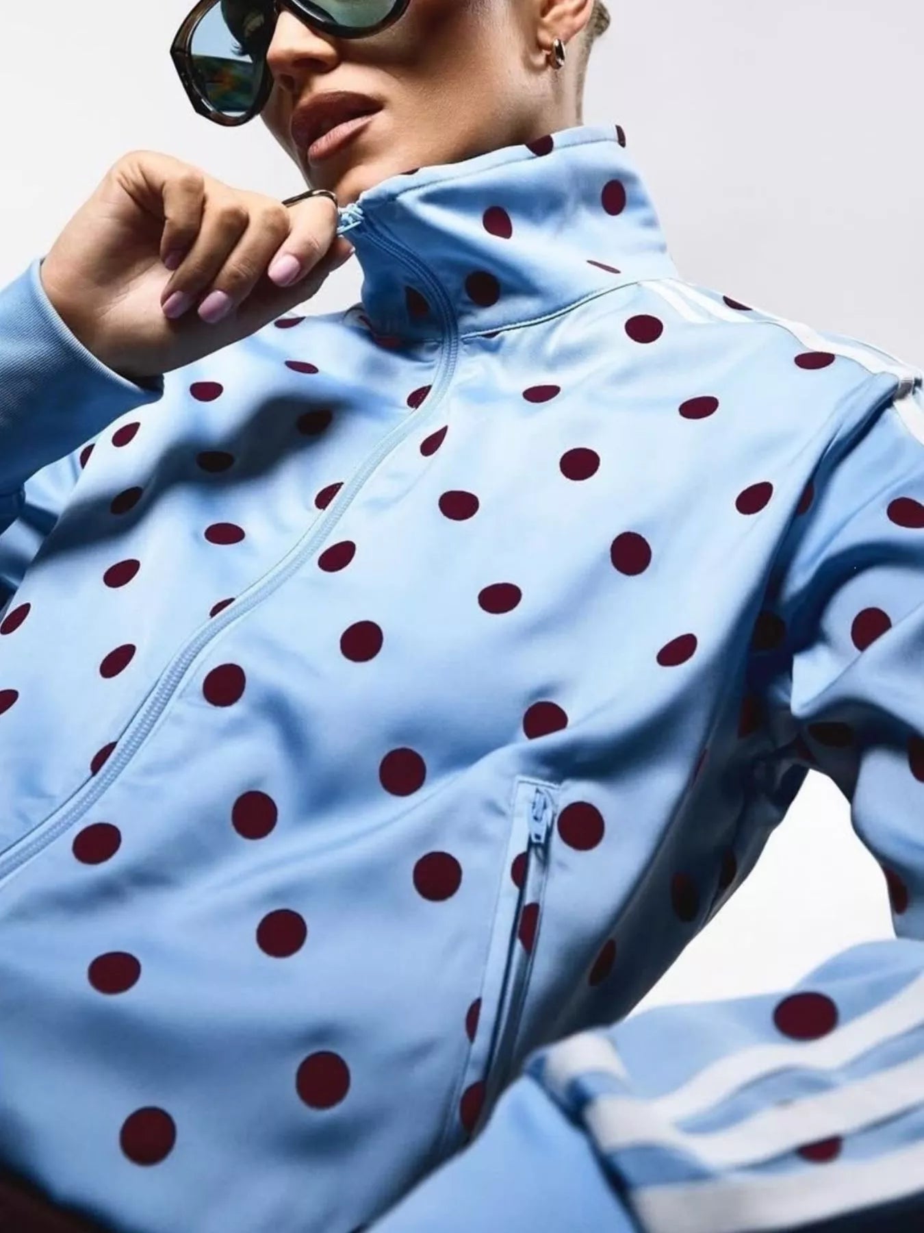 Polka Dot Zip Up Outerwear and Pants Set
