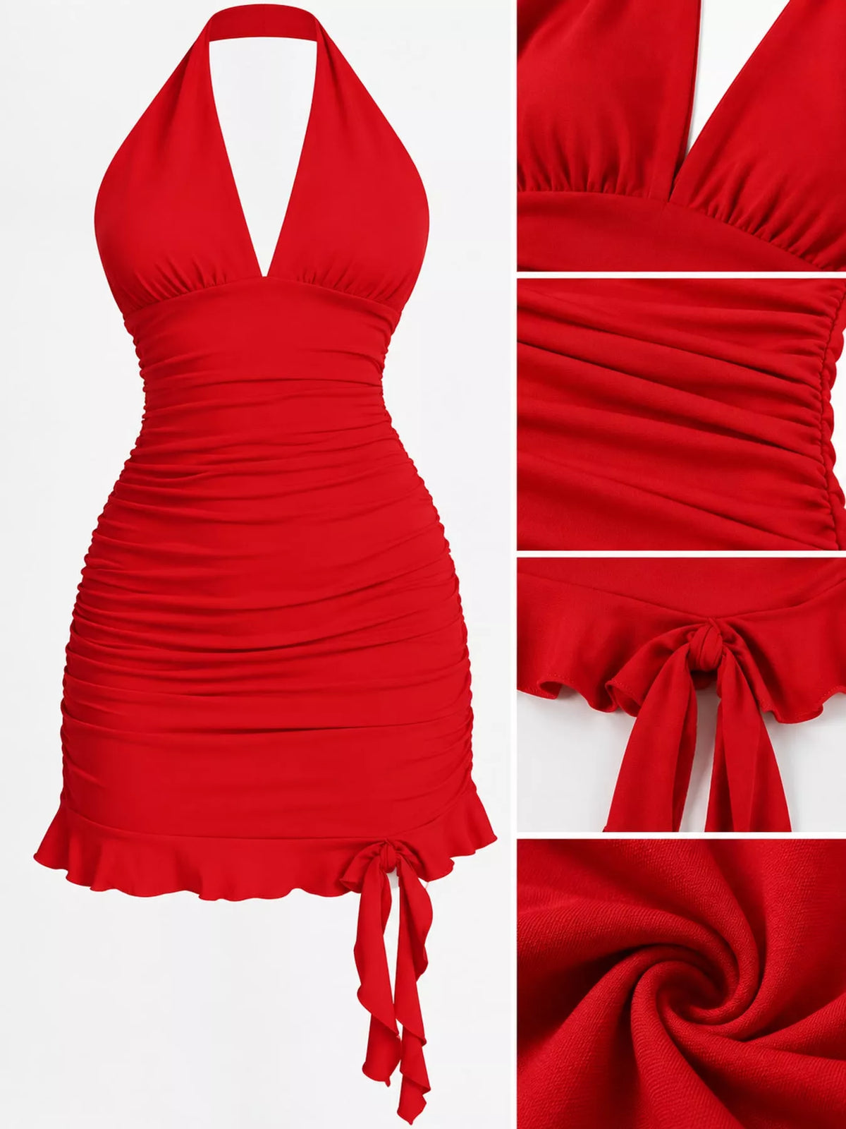 Ruched Halter Neck Bodycon Mini Dress