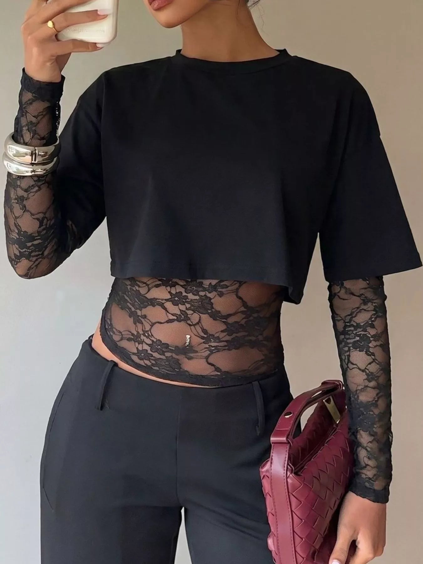 Lace Patchwork Short Sleeve T-Shirt