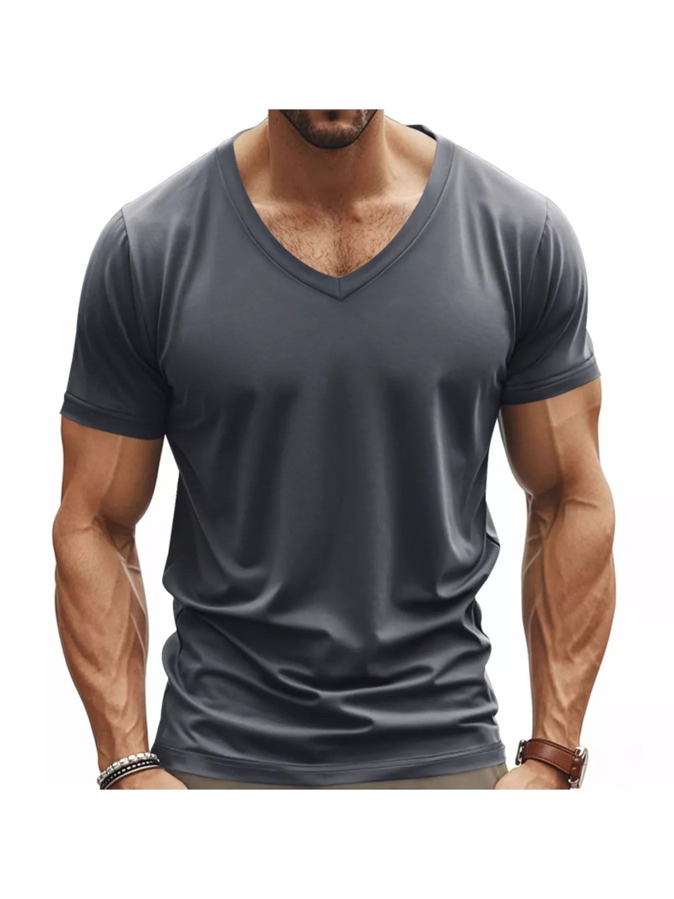 Men's Full Size Slim Fit V-Neck Basic T-Shirt Plus Size