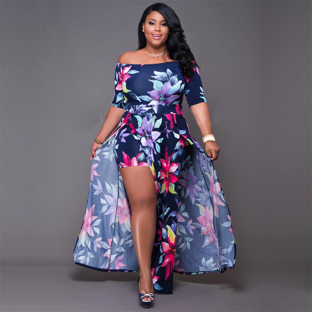 Large Size Digital Printing One-piece Split Dress
