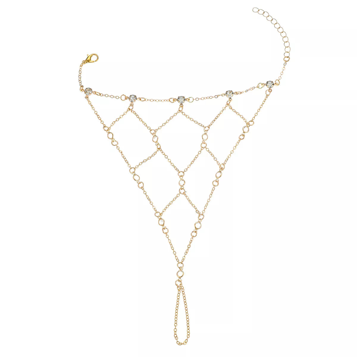 Elegant Gold Chain Hand Bracelet with Rhinestone Accents