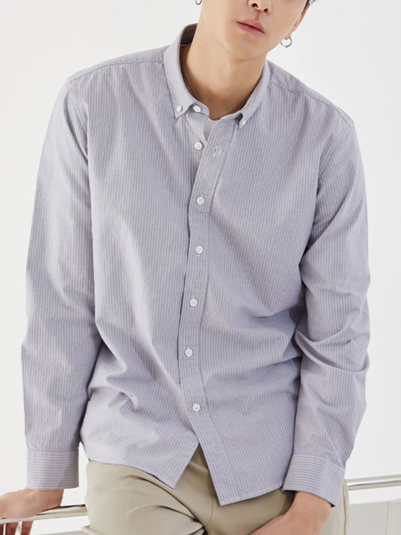 Men's Full Size Striped Button Up Long Sleeve Shirt Plus Size