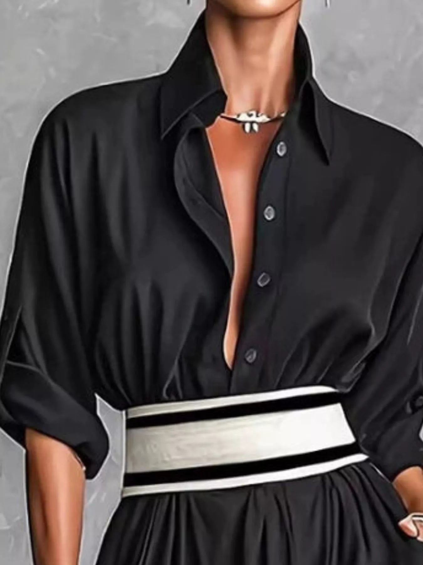 Slit Roll-Up Sleeve Maxi Dress