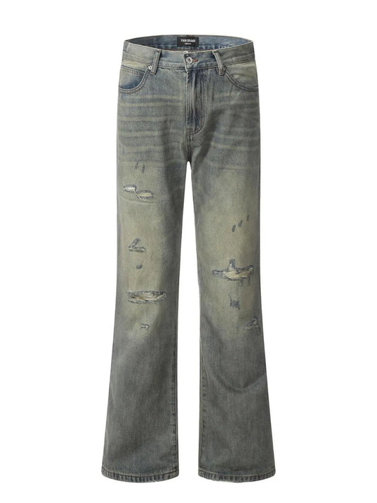 Men's Distressed Slim Bootcut Washed Jeans