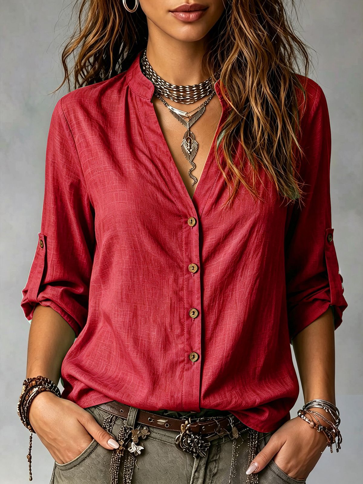 Women's Casual Long-Sleeve Button-Down Shirt
