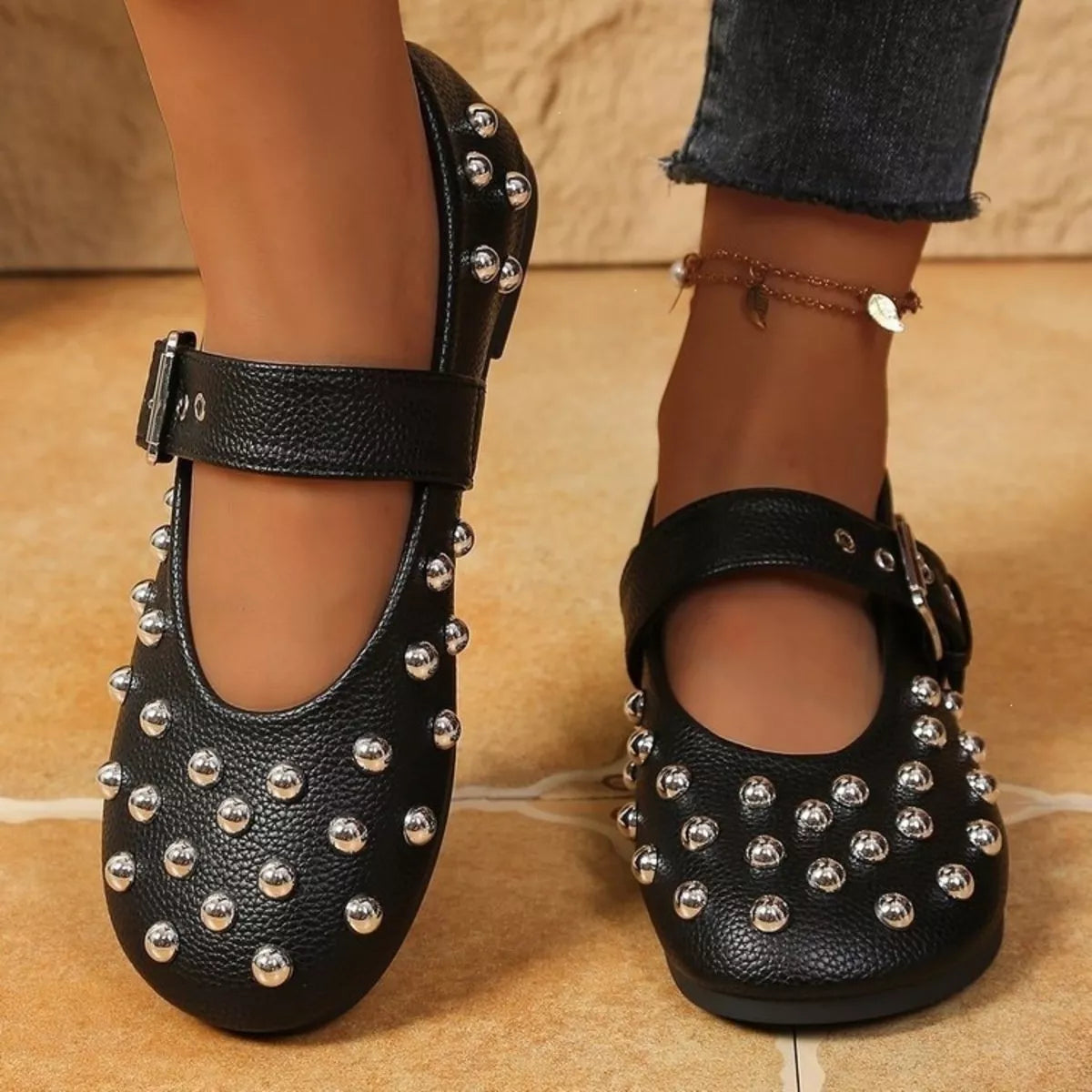 Studded Round Toe Slip-Ons