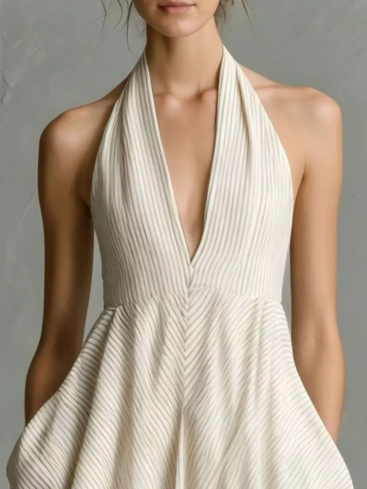 Full Size Striped Halter Neck Maxi Dress with Pockets Plus Size