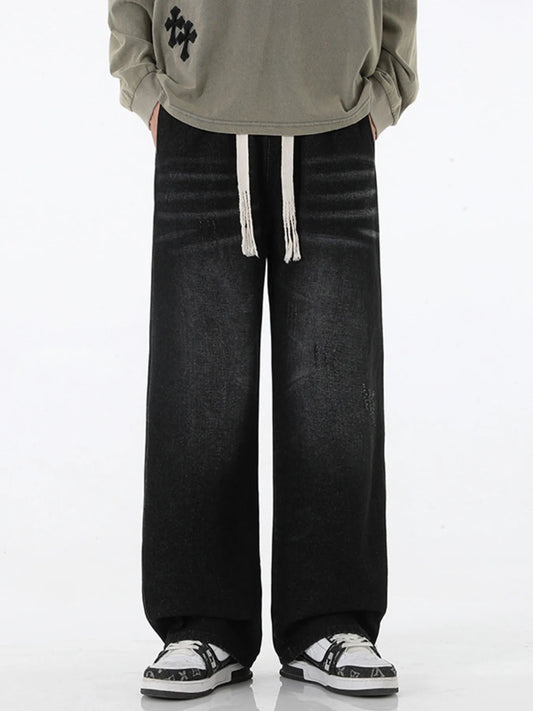 Men's Full Size Wide Leg Drawstring Jeans Plus Size