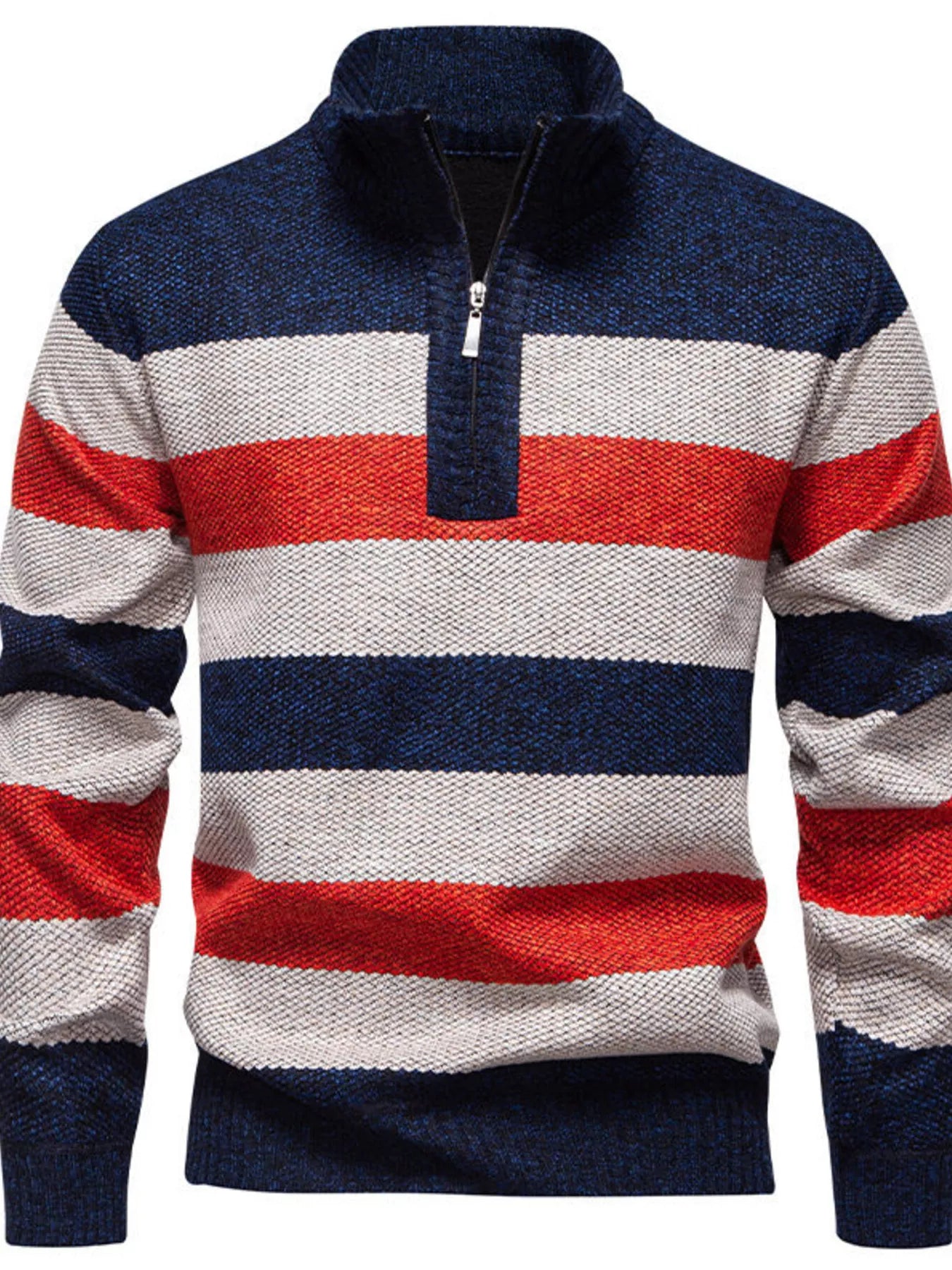 Men's Plus Size Striped Quarter-Zip Sweater