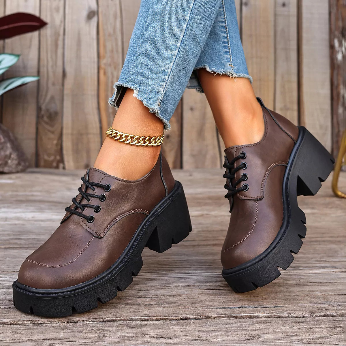 Chunky Platform Lace-Up Oxford Sneakers