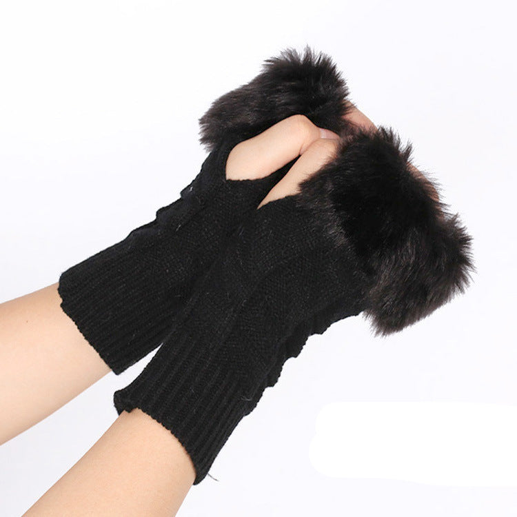 Knitted Gloves Fur Mid Length Half Finger Computer Gloves - Keeps Hands Warm With Soft Acrylic