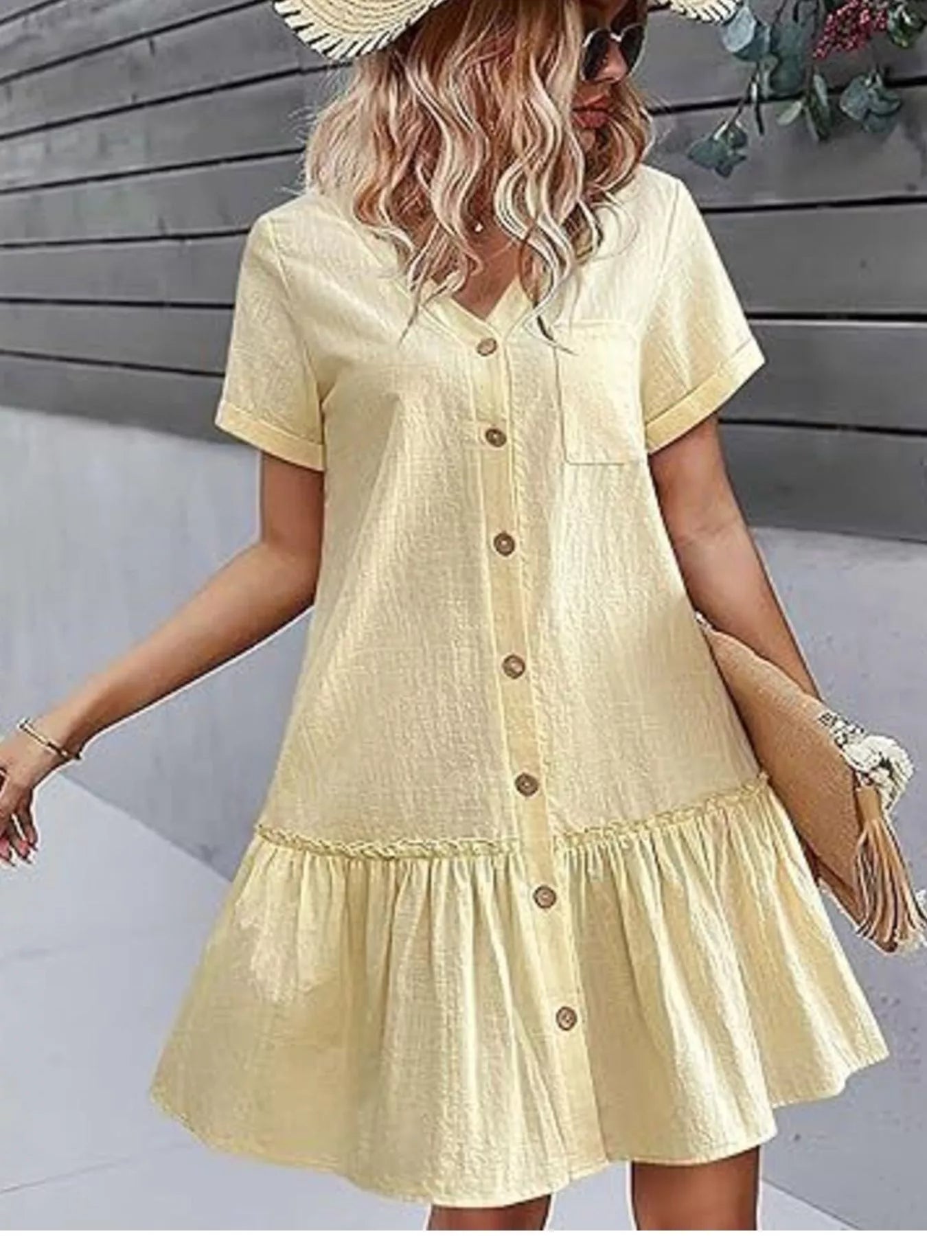 Full Size Button-Down Ruffle Hem Mini Dress Plus Size