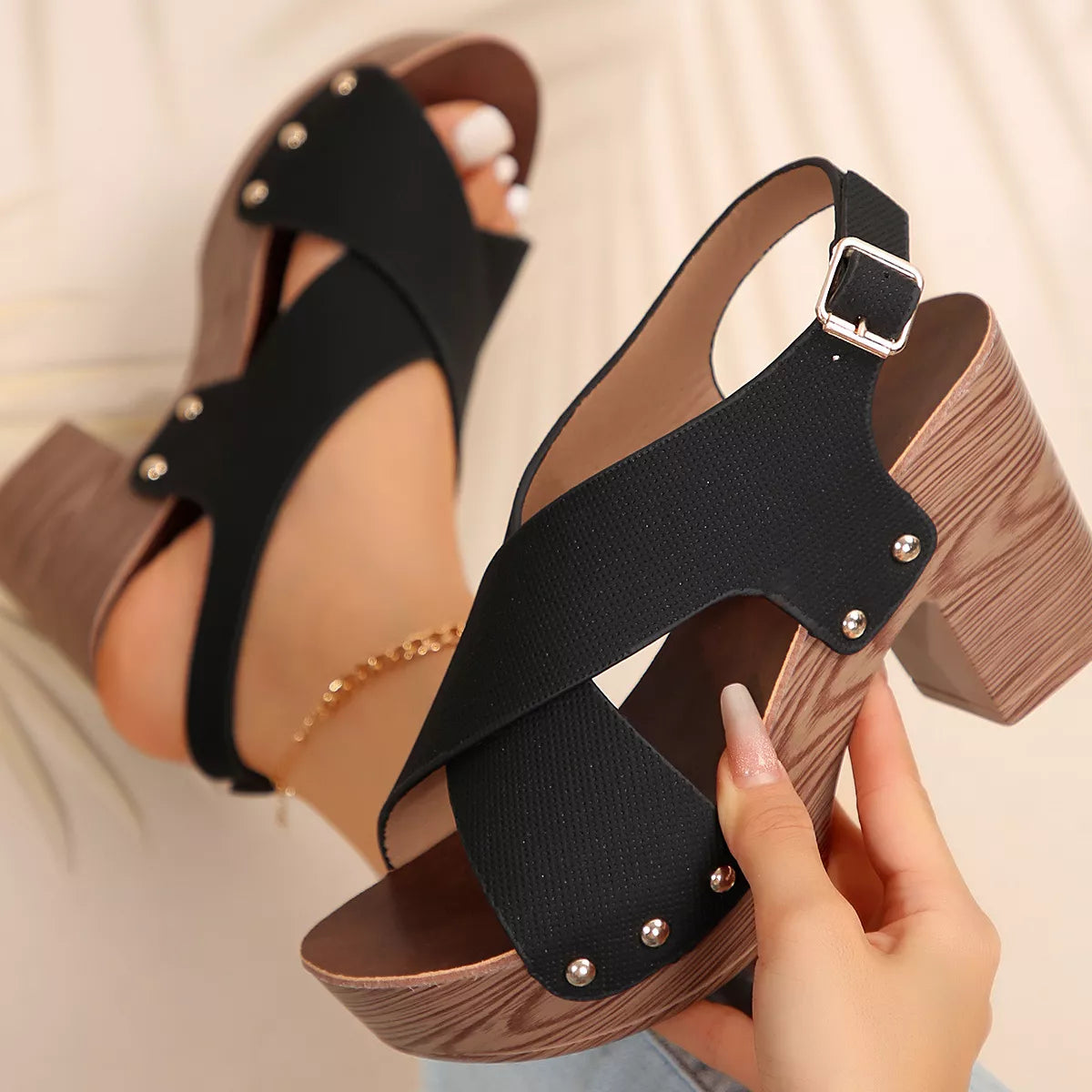 Crisscross Block Heels Sandals