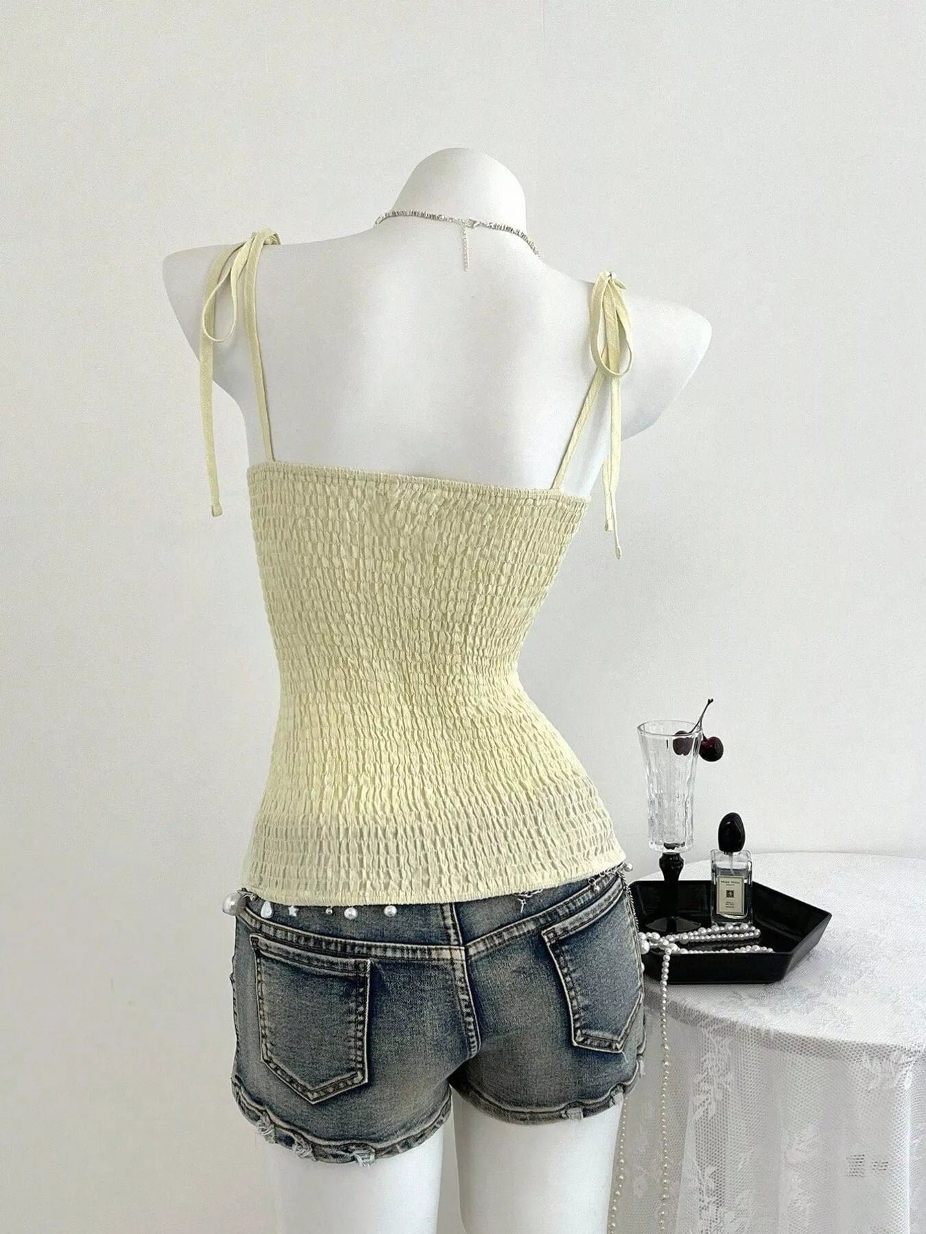 Lace-Trimmed Tie Shoulder Cami