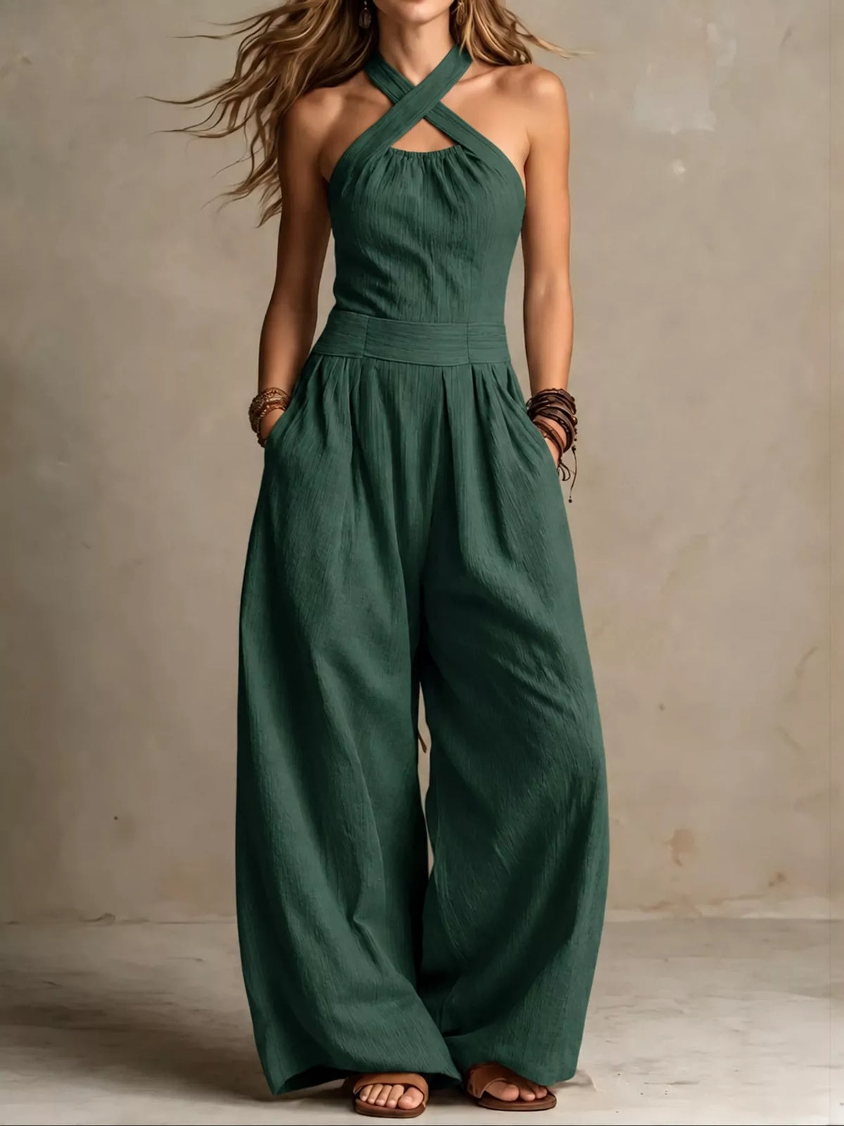 Full Size Halter Neck Wide-Leg Jumpsuit Plus Size