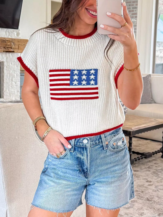 American Flag Knit Sweater Top
