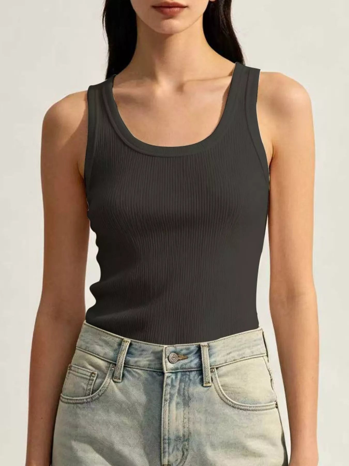 Ribbed Knit U-Neck Tank