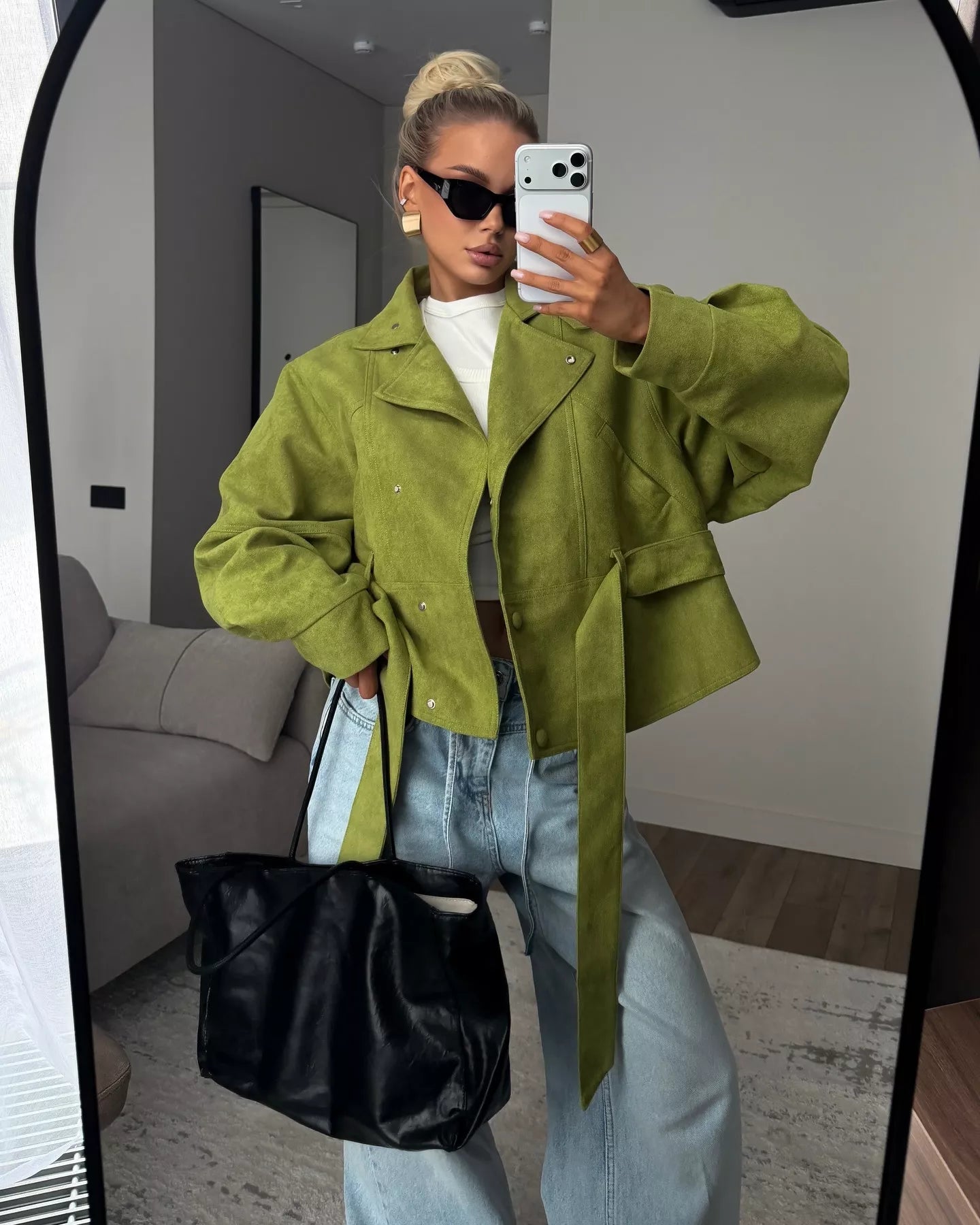 Tie Waist Long Sleeve Cropped Jacket