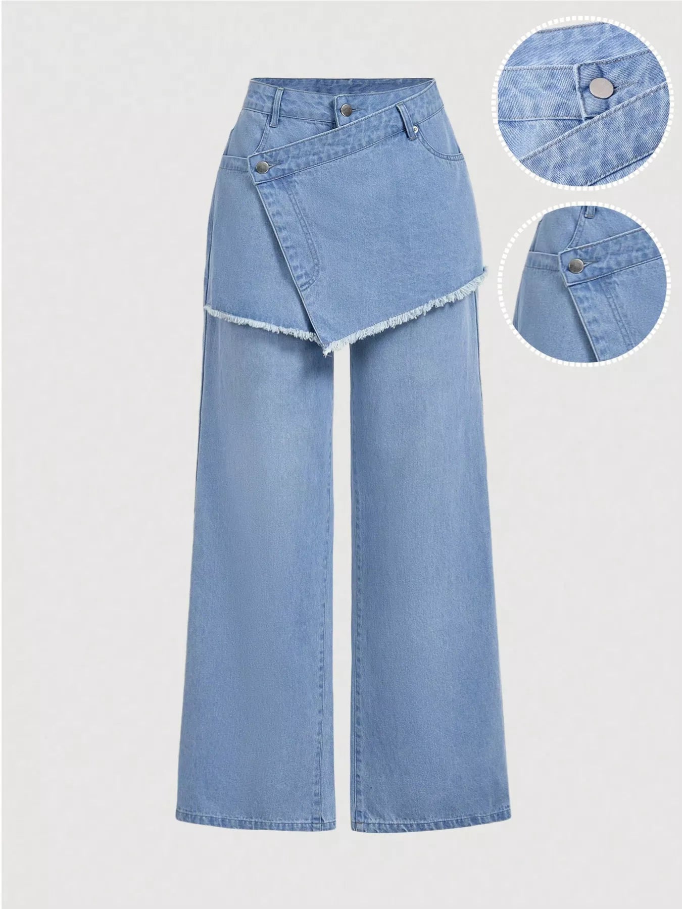 Asymmetric Raw Hem Wide-Leg Jeans