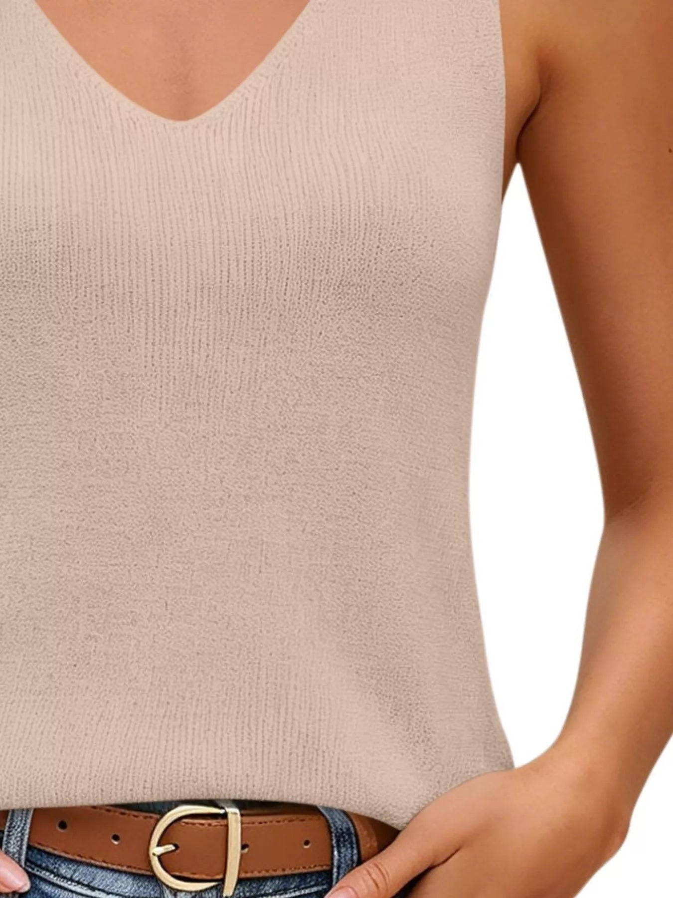 V-Neck Ribbed Knit Tank Top