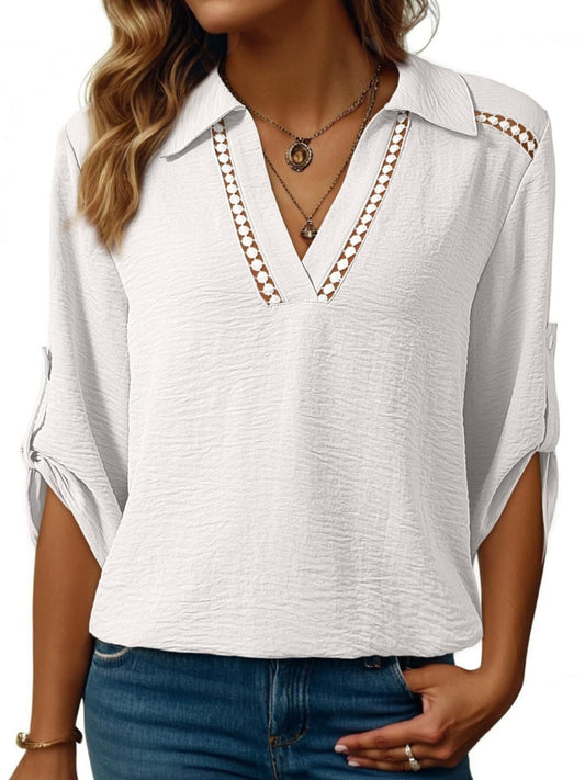 Johnny Collar Texture Blouse