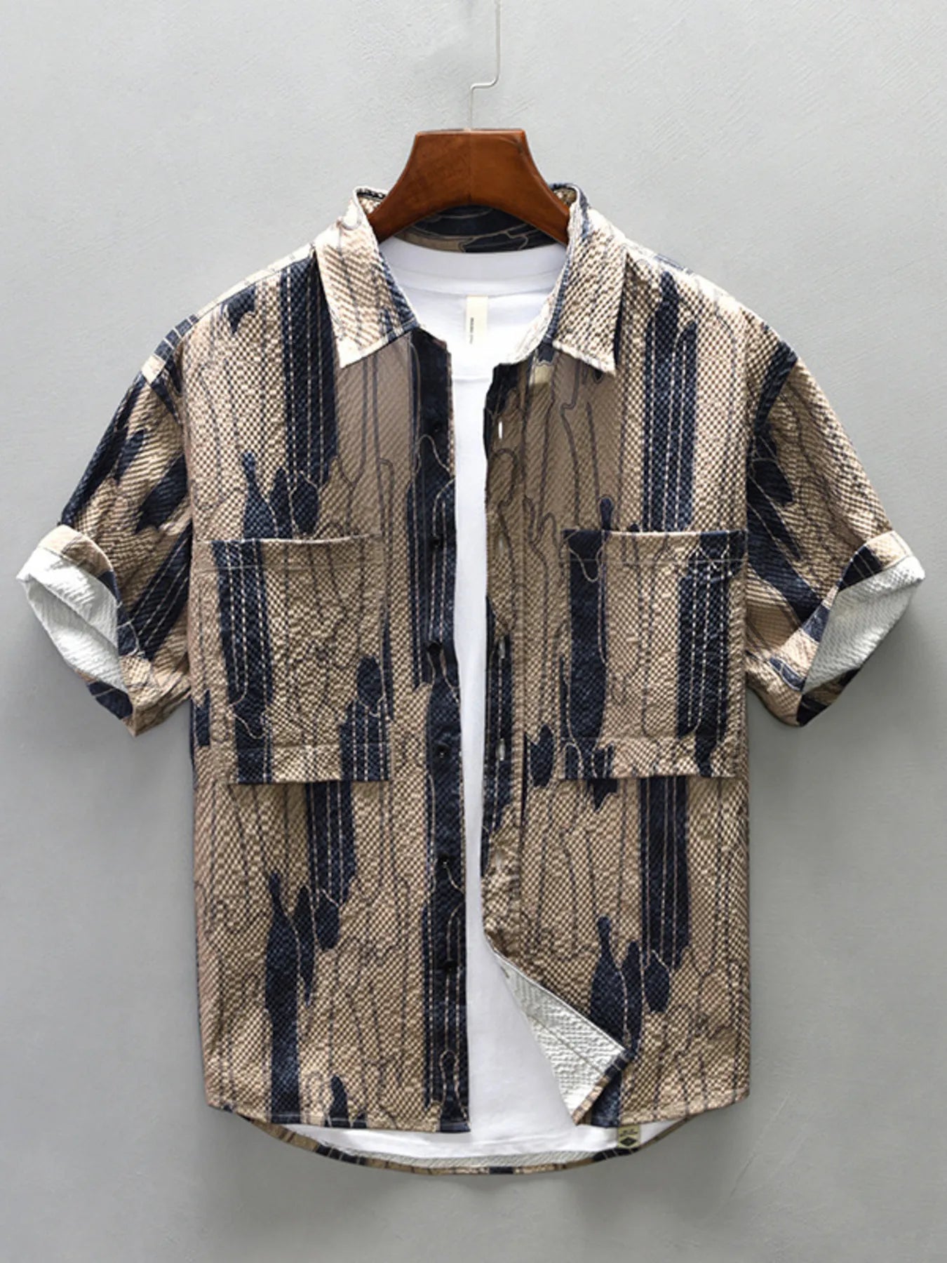 Men's Plus Size Printed Button Up Short Sleeve Shirt