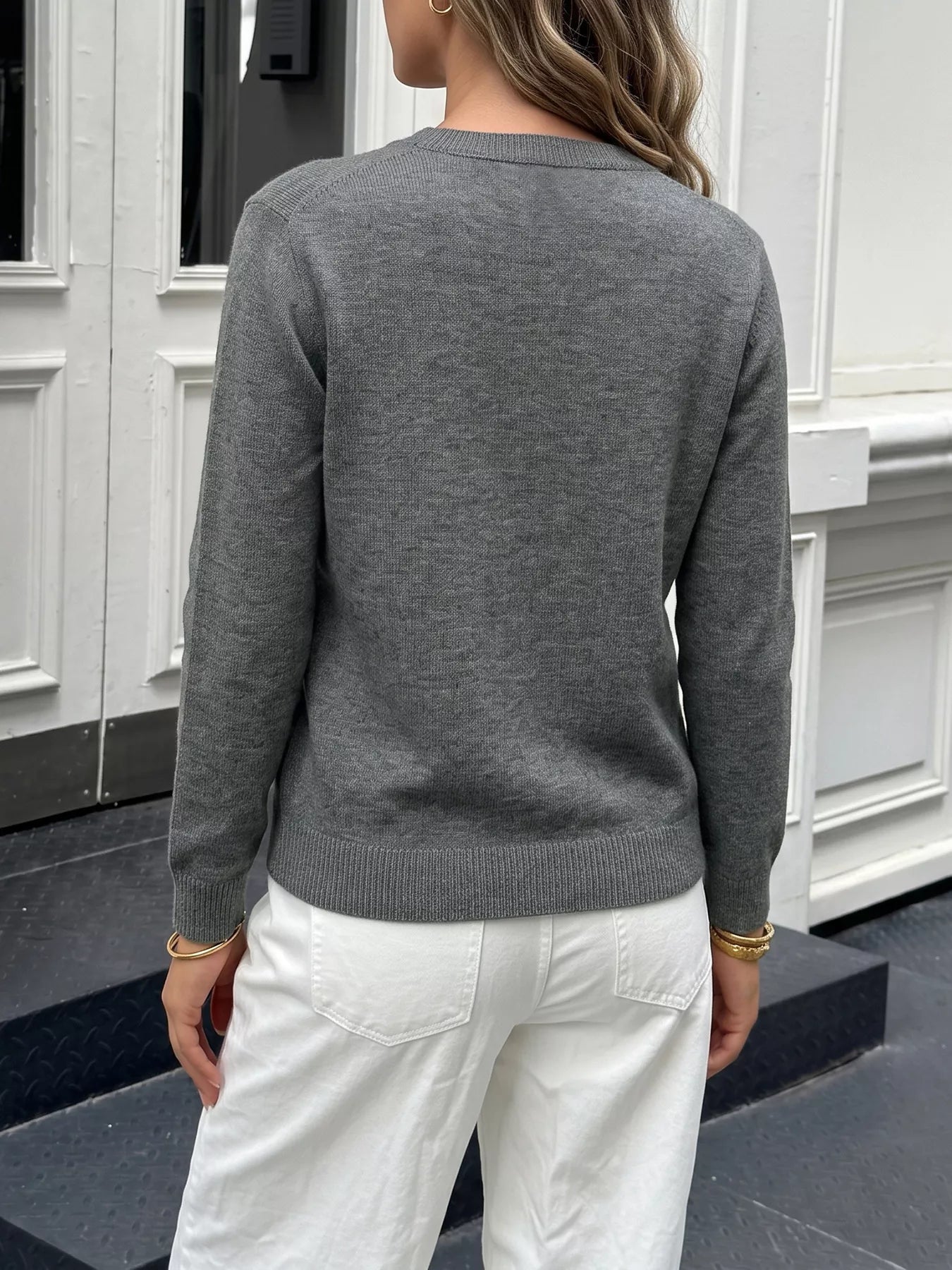 Contrast Button Long Sleeve Cardigan