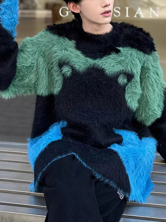 Men's Color Block Fuzzy Knit Sweater