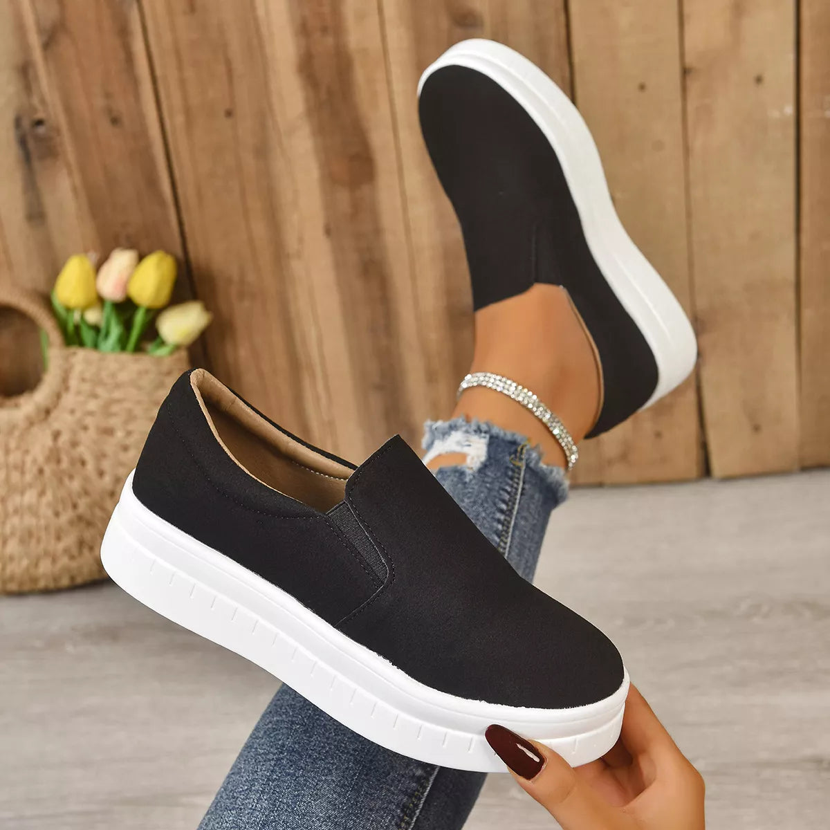 Round Toe Platform Slip-Ons