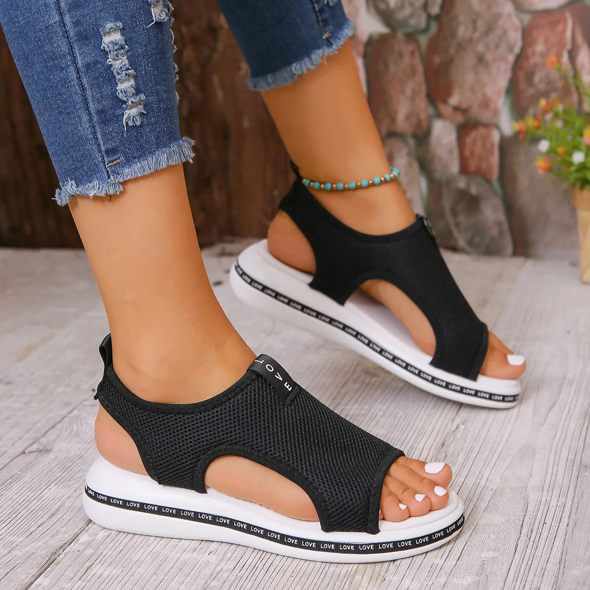 Mesh Open Toe Platform Sandals
