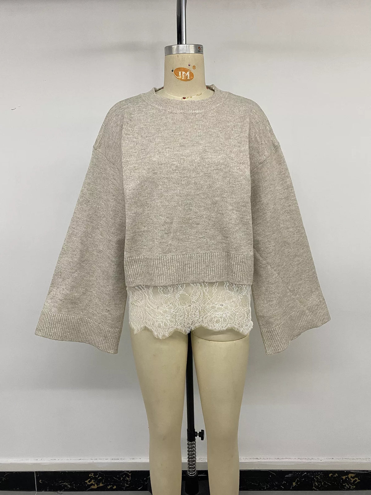 Layered Lace Hem Crew Neck Sweater