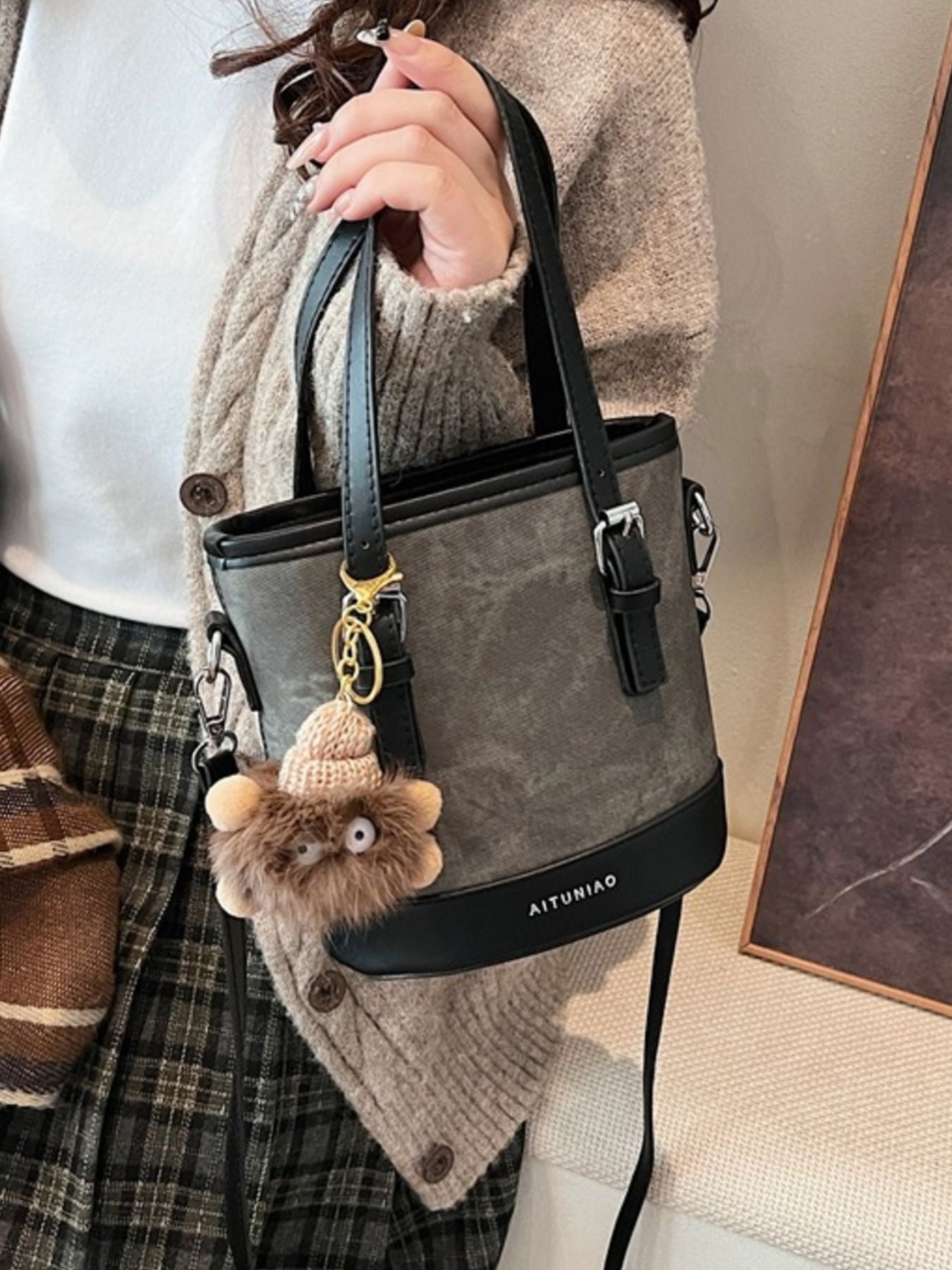 Two-Tone Bucket Crossbody Bag