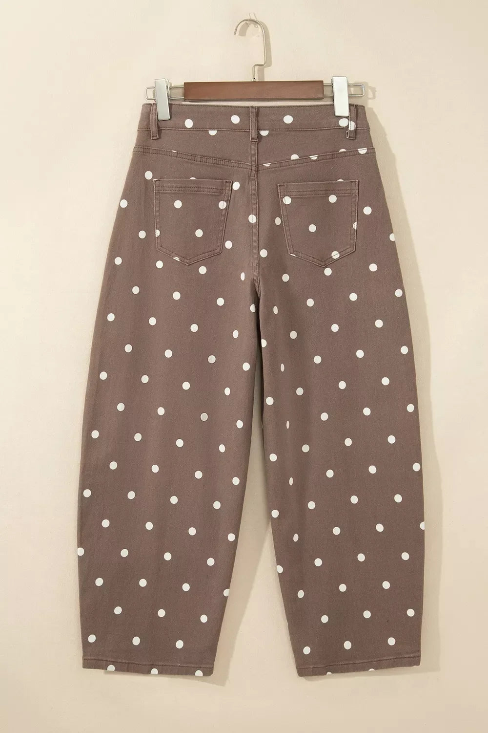 Tailored Seam Polka Dot Print Barrel Casual Jeans