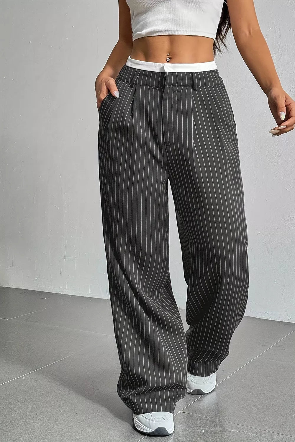 High-Waisted Pinstripe Wide-Leg Pants
