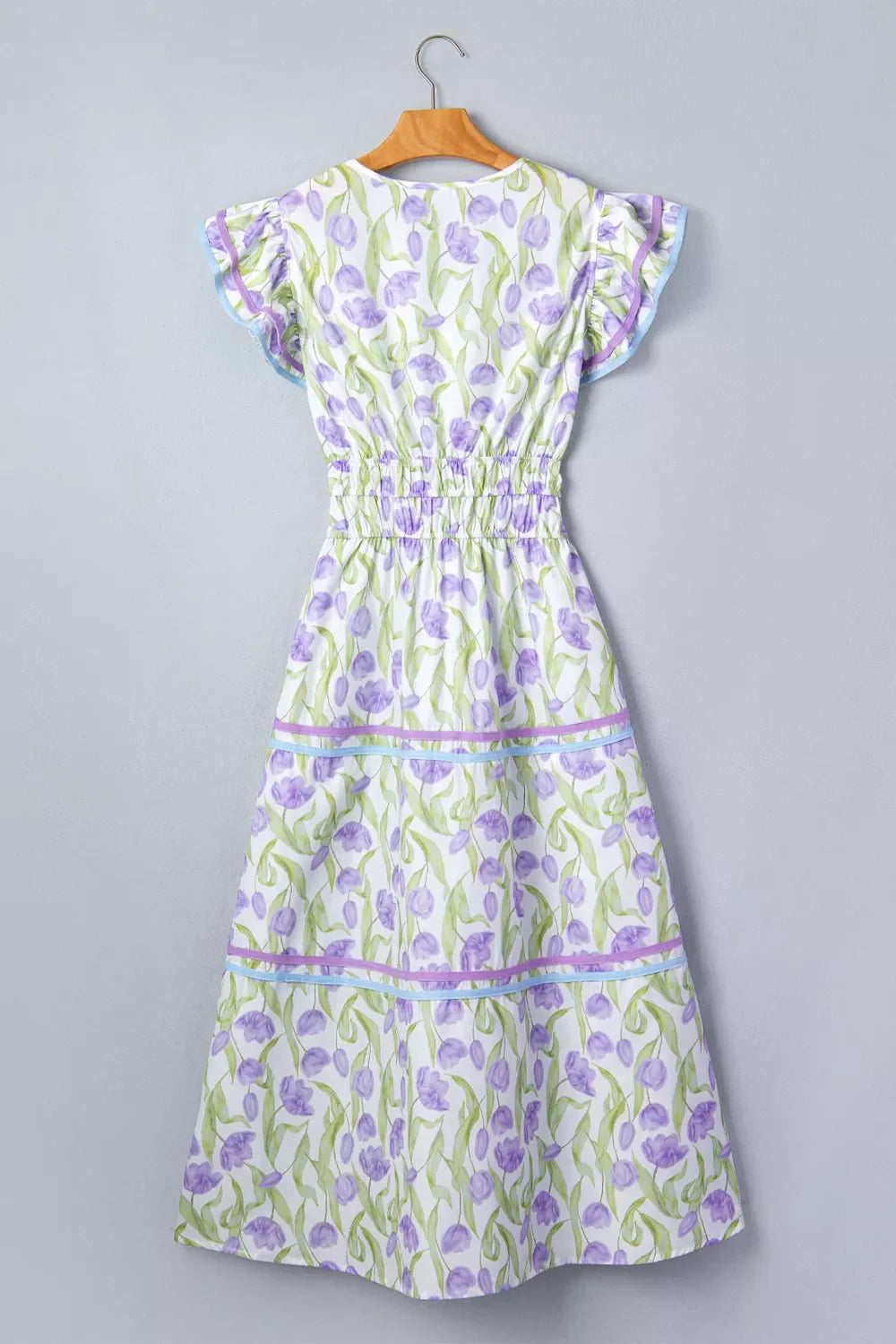 Floral Print Contrast Trim Midi Dress