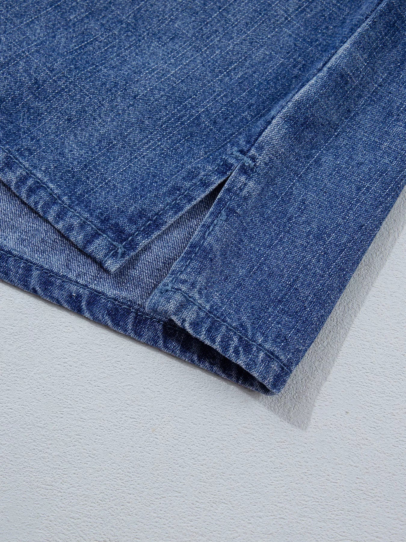 Three Quarter Sleeve Button Front Loose Denim Shirt