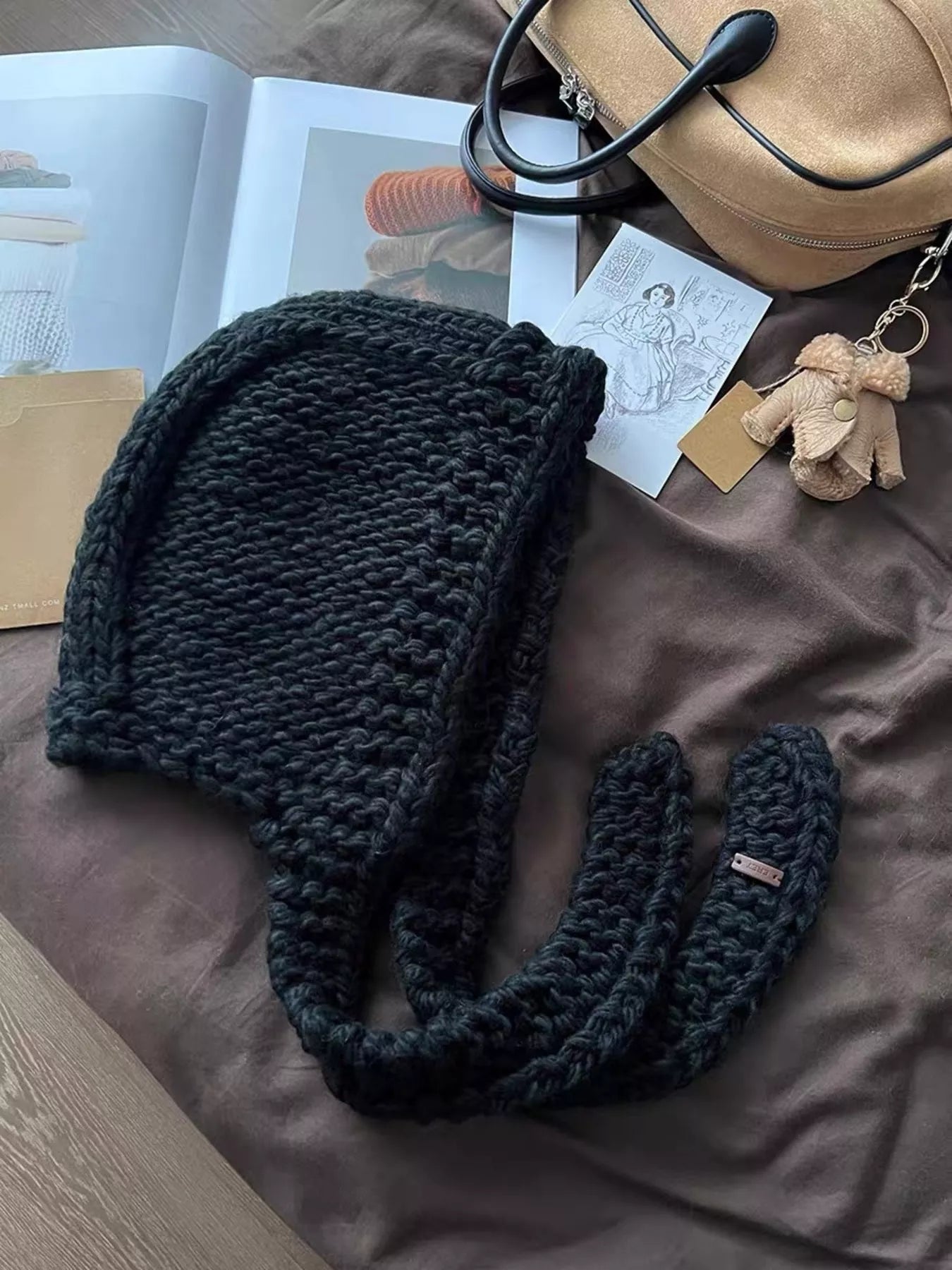 Knitted Hooded Scarf Hat